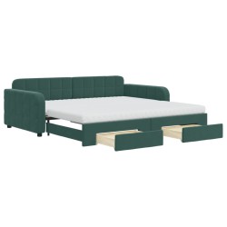 vidaXL Tagesbett Ausziehbar mit Schubladen Dunkelgrün 100x200 cm Samt