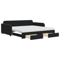 vidaXL Tagesbett Ausziehbar mit Schubladen Schwarz 100x200 cm Samt