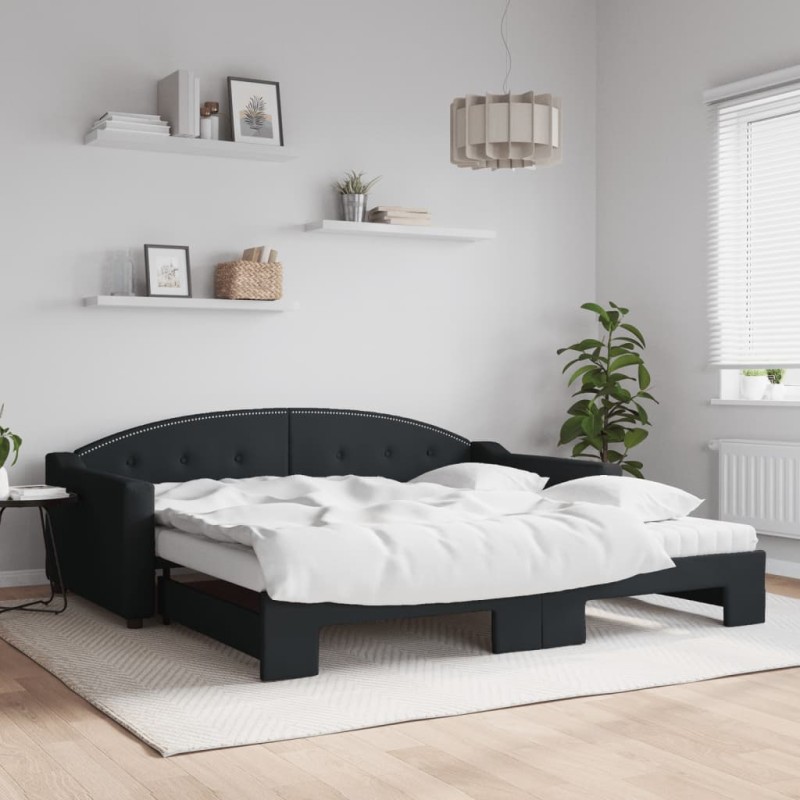 vidaXL Tagesbett Ausziehbar mit Matratzen Schwarz 100x200 cm Stoff vidaXL Tagesbett Ausziehbar mit Matratzen Schwarz 100x200 cm Stoff
