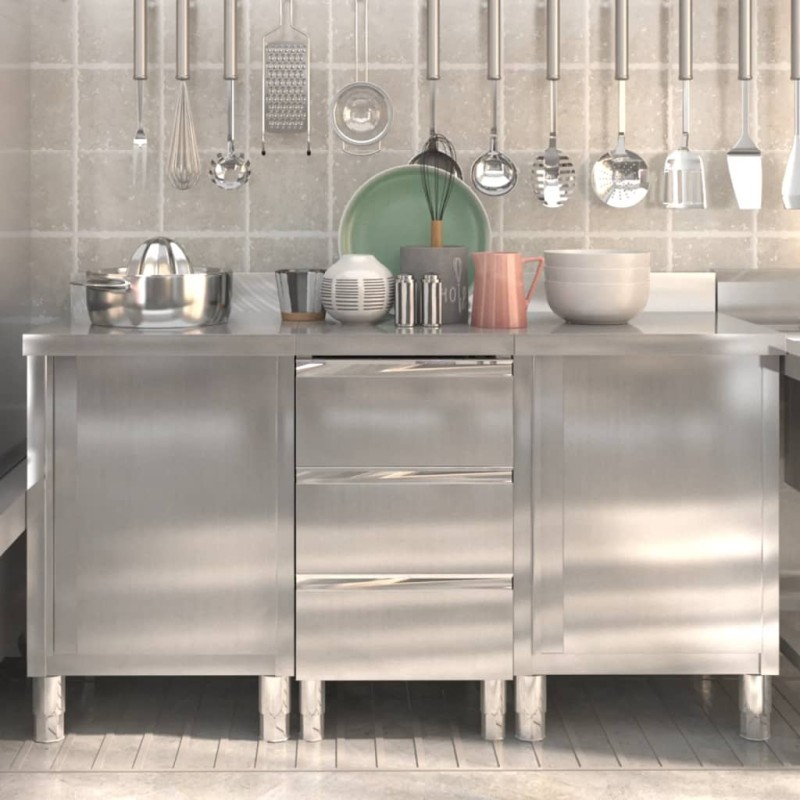 vidaXL Gastro-Küchenschränke 3 Stk. Edelstahl vidaXL Gastro-Küchenschränke 3 Stk. Edelstahl