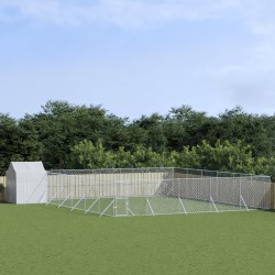 vidaXL Outdoor-Hundezwinger mit Dach Silbern 12x12x2,5m Stahl Verzinkt