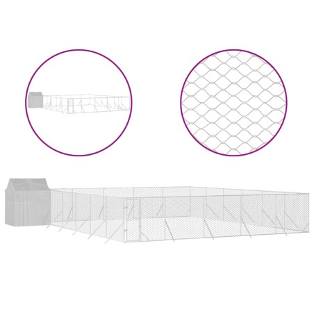 vidaXL Outdoor-Hundezwinger mit Dach Silbern 12x12x2,5m Stahl Verzinkt