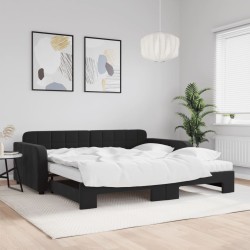 vidaXL Tagesbett Ausziehbar mit Matratzen Schwarz 100x200 cm Samt