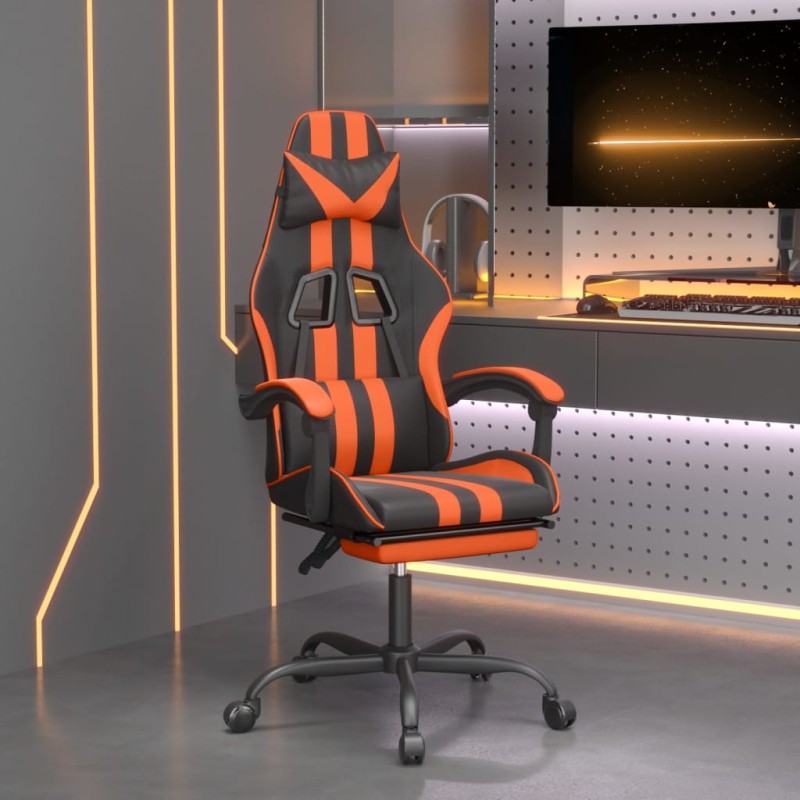vidaXL Gaming-Stuhl mit Fußstütze Drehbar Schwarz & Orange Kunstleder vidaXL Gaming-Stuhl mit Fußstütze Drehbar Schwarz & Orange Kunstleder