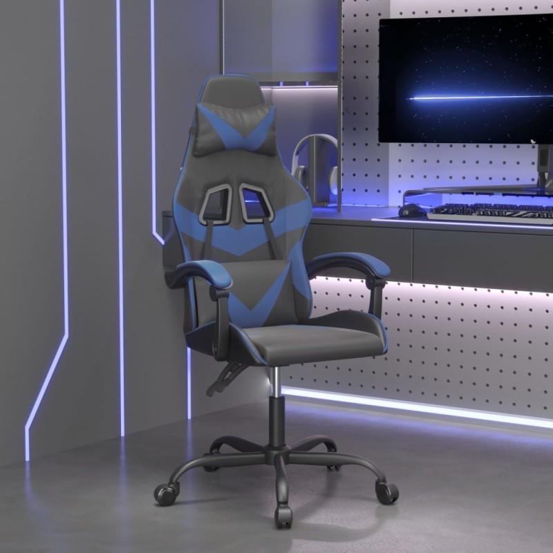 Gaming-Stuhl Drehbar Schwarz und Blau Kunstleder Gaming-Stuhl Drehbar Schwarz und Blau Kunstleder