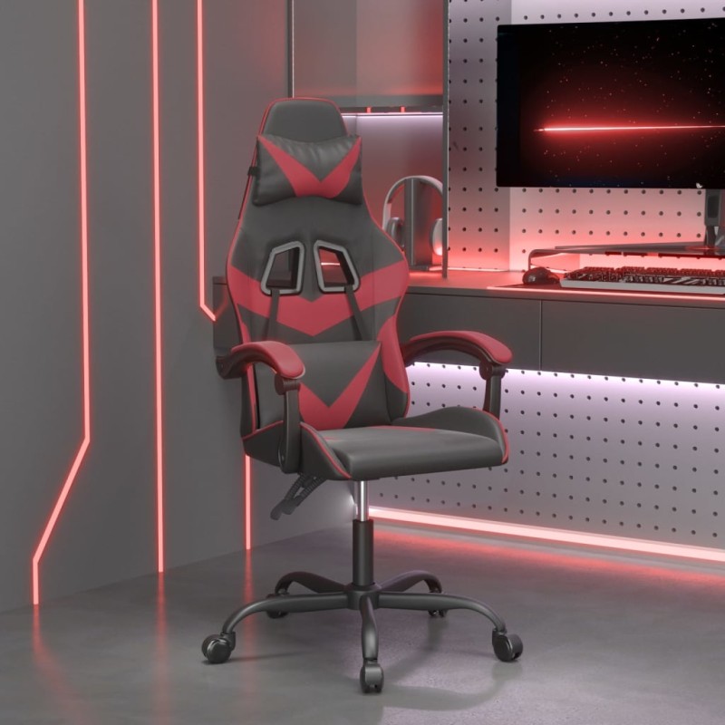 Gaming-Stuhl Drehbar Schwarz und Weinrot Kunstleder Gaming-Stuhl Drehbar Schwarz und Weinrot Kunstleder