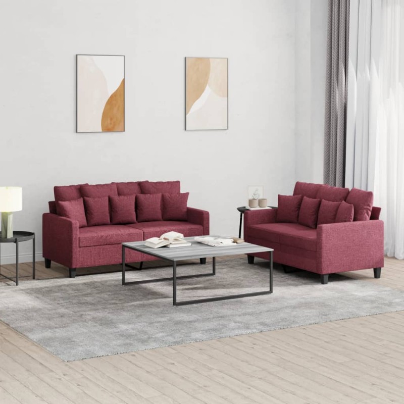vidaXL 2-tlg. Sofagarnitur mit Kissen Weinrot Stoff vidaXL 2-tlg. Sofagarnitur mit Kissen Weinrot Stoff
