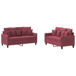 vidaXL 2-tlg. Sofagarnitur mit Kissen Weinrot Stoff