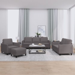vidaXL 4-tlg. Sofagarnitur mit Kissen Grau Kunstleder