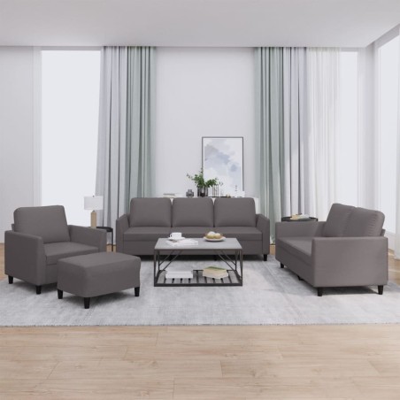 vidaXL 4-tlg. Sofagarnitur mit Kissen Grau Kunstleder