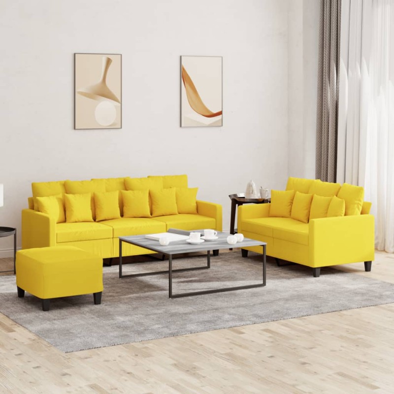 vidaXL 3-tlg. Sofagarnitur mit Kissen Hellgelb Stoff vidaXL 3-tlg. Sofagarnitur mit Kissen Hellgelb Stoff