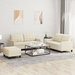 vidaXL 3-tlg. Sofagarnitur mit Kissen Creme Kunstleder