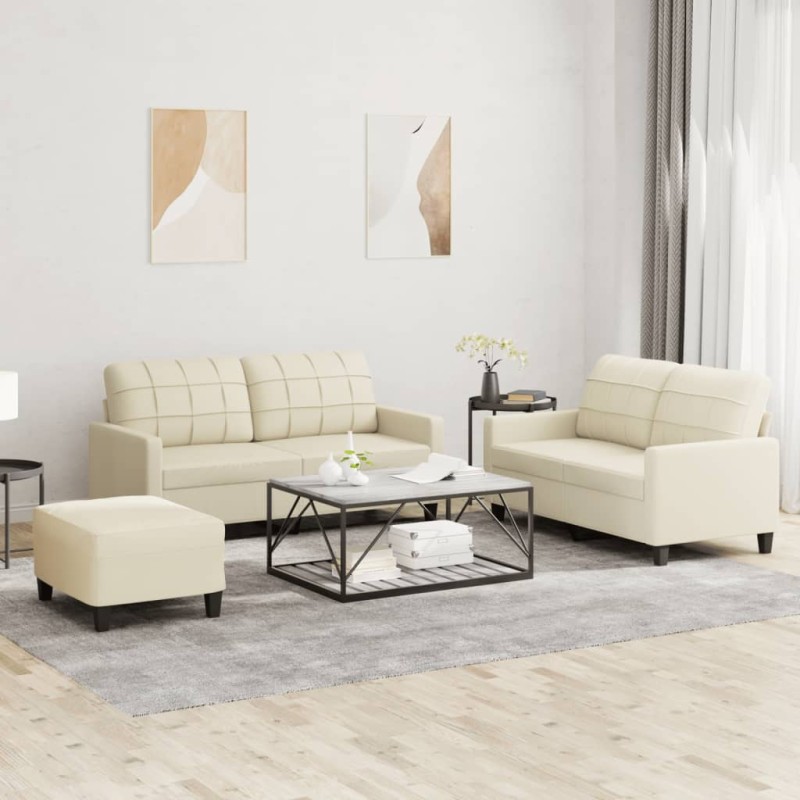 vidaXL 3-tlg. Sofagarnitur mit Kissen Creme Kunstleder vidaXL 3-tlg. Sofagarnitur mit Kissen Creme Kunstleder