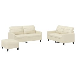 vidaXL 3-tlg. Sofagarnitur mit Kissen Creme Kunstleder
