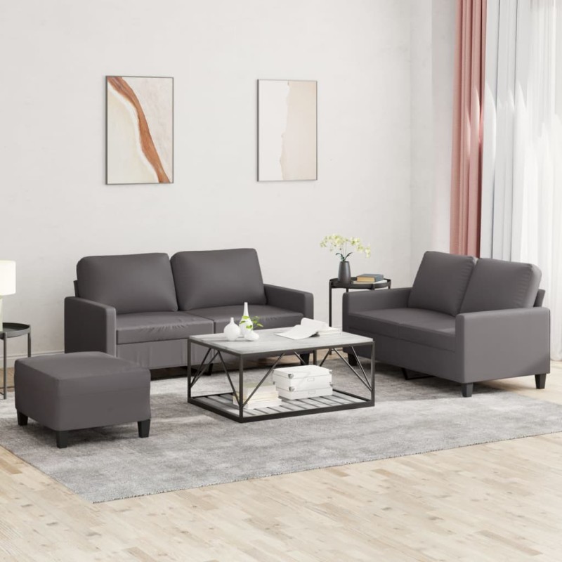 vidaXL 3-tlg. Sofagarnitur mit Kissen Grau Kunstleder vidaXL 3-tlg. Sofagarnitur mit Kissen Grau Kunstleder