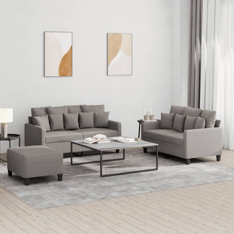 vidaXL 3-tlg. Sofagarnitur mit Kissen Taupe Stoff vidaXL 3-tlg. Sofagarnitur mit Kissen Taupe Stoff