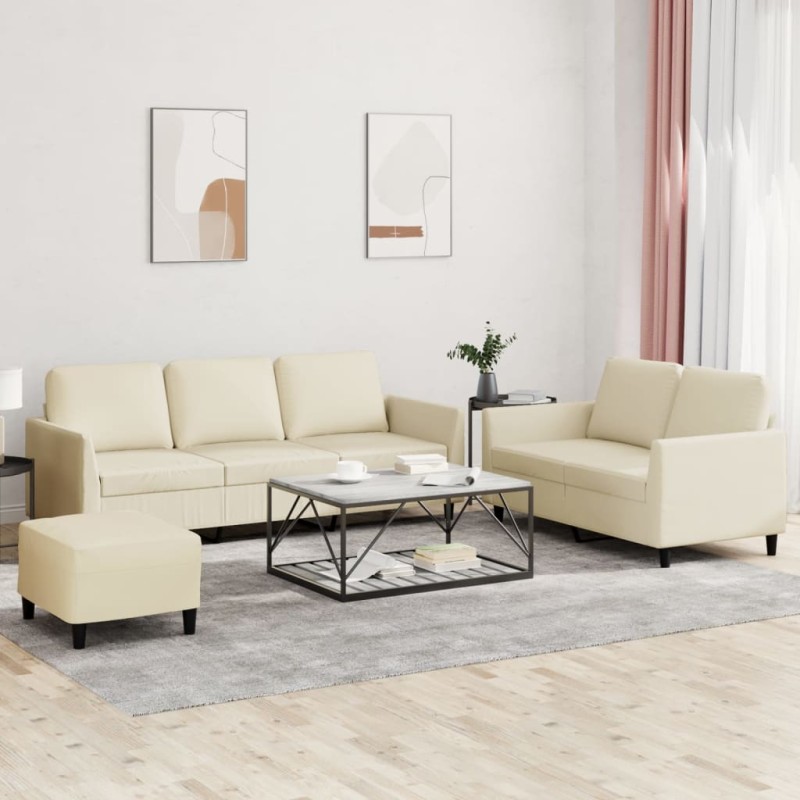 vidaXL 3-tlg. Sofagarnitur mit Kissen Creme Kunstleder vidaXL 3-tlg. Sofagarnitur mit Kissen Creme Kunstleder