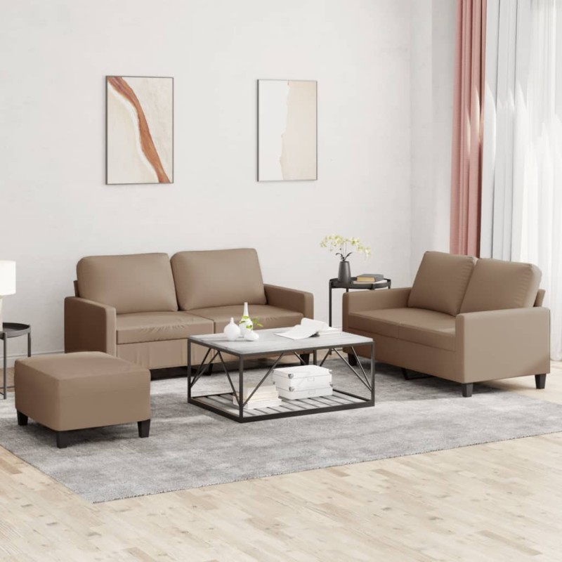 vidaXL 3-tlg. Sofagarnitur mit Kissen Cappuccino-Braun Kunstleder vidaXL 3-tlg. Sofagarnitur mit Kissen Cappuccino-Braun Kunstleder