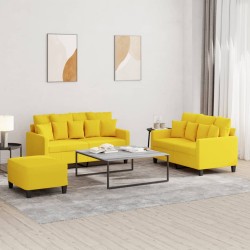vidaXL 3-tlg. Sofagarnitur mit Kissen Hellgelb Stoff