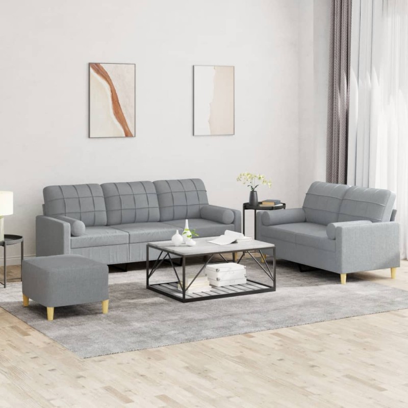 vidaXL 3-tlg. Sofagarnitur mit Kissen Hellgrau Stoff vidaXL 3-tlg. Sofagarnitur mit Kissen Hellgrau Stoff