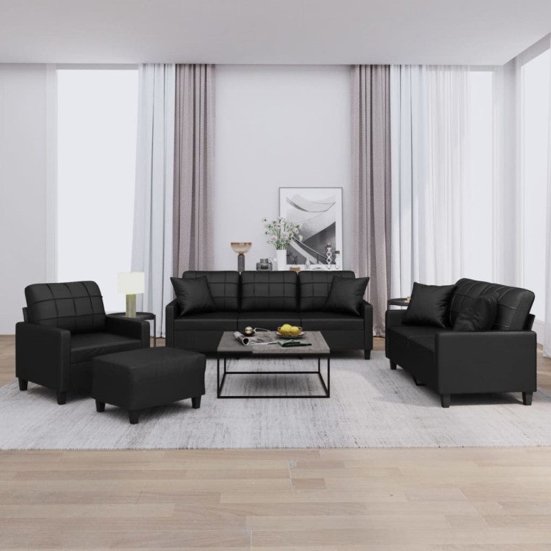 vidaXL 4-tlg. Sofagarnitur mit Kissen Schwarz Kunstleder vidaXL 4-tlg. Sofagarnitur mit Kissen Schwarz Kunstleder