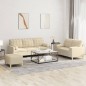 vidaXL 3-tlg. Sofagarnitur mit Kissen Creme Stoff vidaXL 3-tlg. Sofagarnitur mit Kissen Creme Stoff
