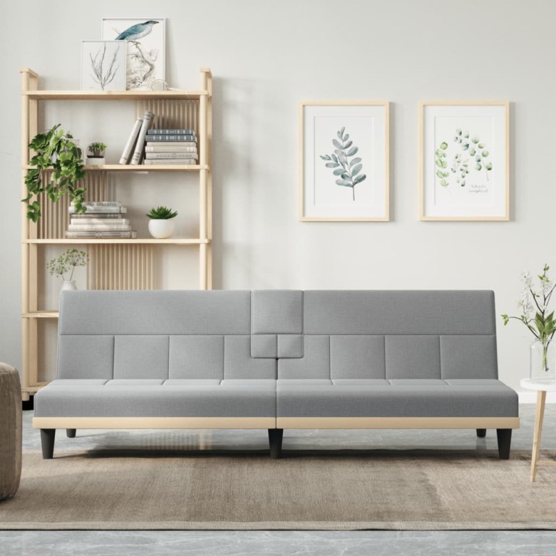 vidaXL Schlafsofa mit Getränkehaltern Hellgrau Stoff vidaXL Schlafsofa mit Getränkehaltern Hellgrau Stoff