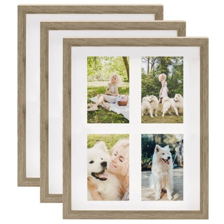 vidaXL 3D-Box-Bilderrahmen 3 Stk. Natur 28x35 cm für 4x(10x15 cm) Bild