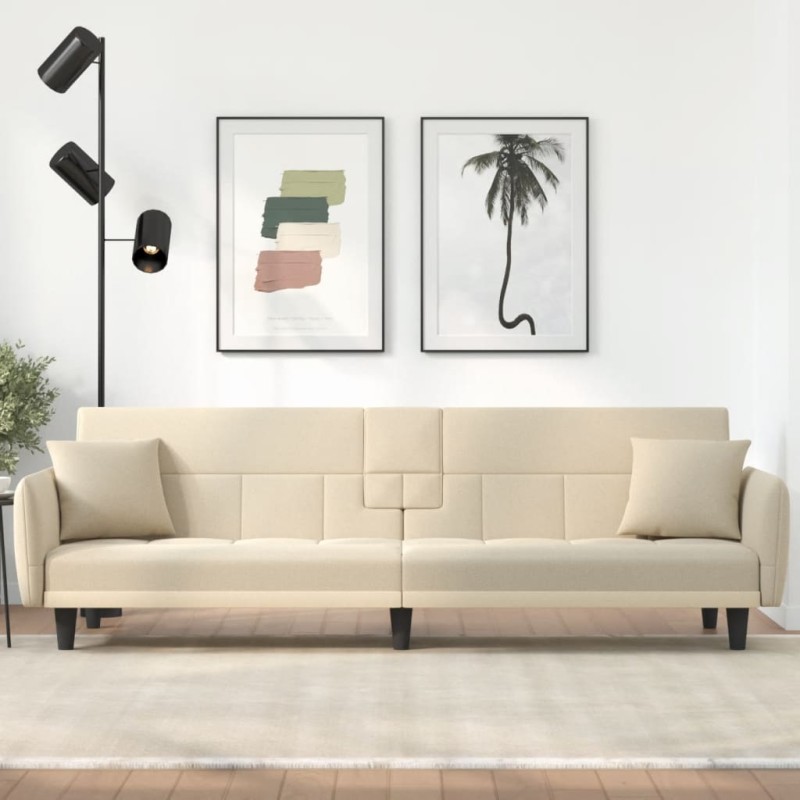 Schlafsofa mit Getränkehaltern Creme Stoff Schlafsofa mit Getränkehaltern Creme Stoff