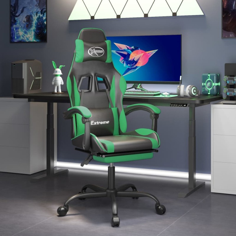 vidaXL Gaming-Stuhl mit Fußstütze Drehbar Schwarz & Grün Kunstleder vidaXL Gaming-Stuhl mit Fußstütze Drehbar Schwarz & Grün Kunstleder
