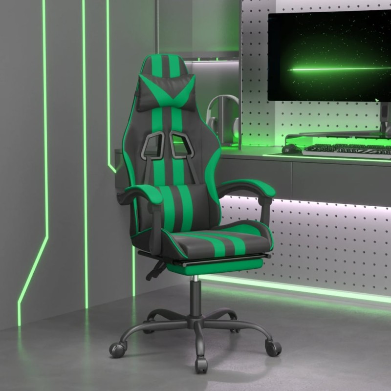 Gaming-Stuhl mit Fußstütze Drehbar Schwarz & Grün Kunstleder Gaming-Stuhl mit Fußstütze Drehbar Schwarz & Grün Kunstleder