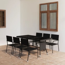 vidaXL 7-tlg. Garten-Essgruppe Poly Rattan Schwarz