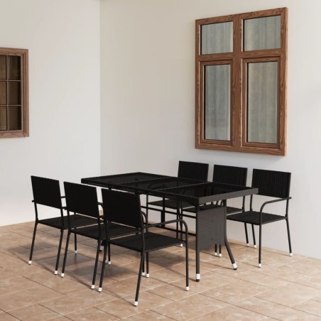vidaXL 7-tlg. Garten-Essgruppe Poly Rattan Schwarz