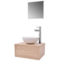 vidaXL 4-tlg. Badmöbel-Set mit Waschbecken und Wasserhahn Beige
