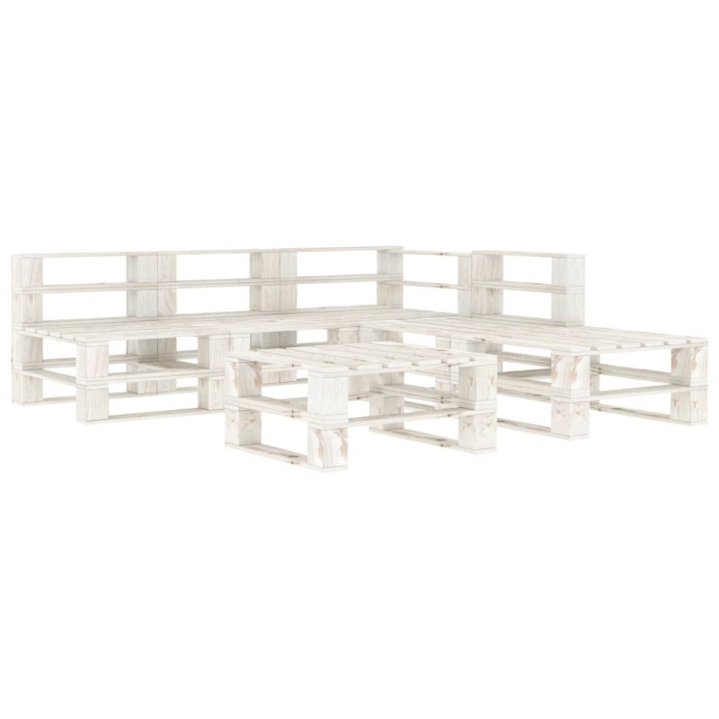vidaXL 6-tlg. Garten-Lounge-Set aus Paletten Holz Weiß vidaXL 6-tlg. Garten-Lounge-Set aus Paletten Holz Weiß