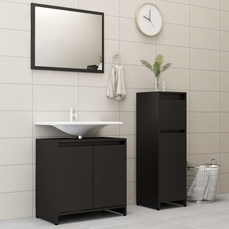 vidaXL 3-tlg. Badmöbel-Set Schwarz Holzwerkstoff vidaXL 3-tlg. Badmöbel-Set Schwarz Holzwerkstoff