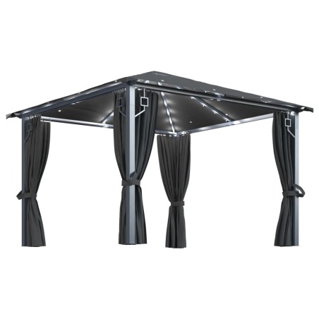 vidaXL Pavillon mit Vorhängen & LED-Lichterkette 3x3 m Anthrazit Alu