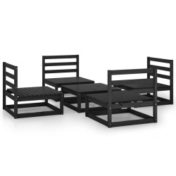 vidaXL 5-tlg. Garten-Lounge-Set Schwarz Massivholz Kiefer