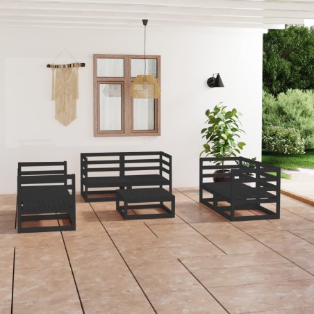 vidaXL 7-tlg. Garten-Lounge-Set Schwarz Massivholz Kiefer 