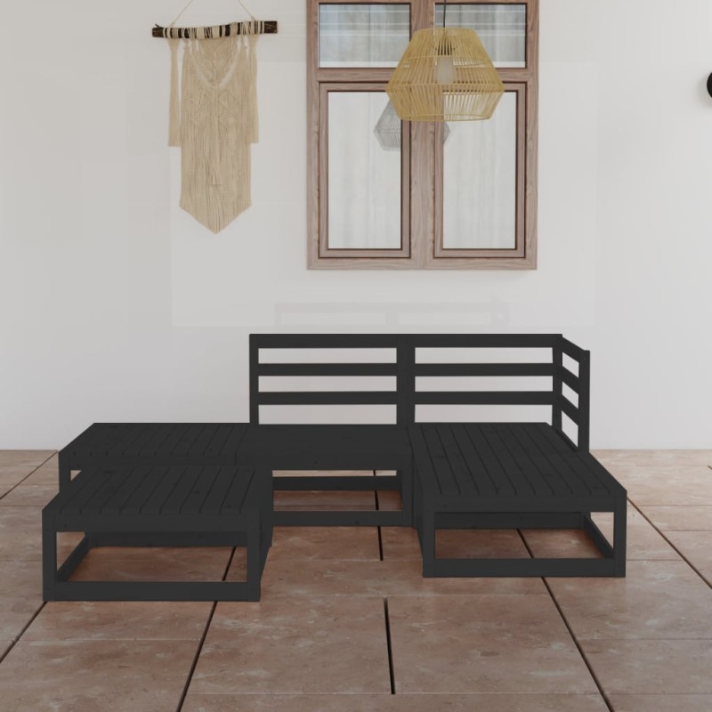 vidaXL 5-tlg. Garten-Lounge-Set Schwarz Massivholz Kiefer vidaXL 5-tlg. Garten-Lounge-Set Schwarz Massivholz Kiefer