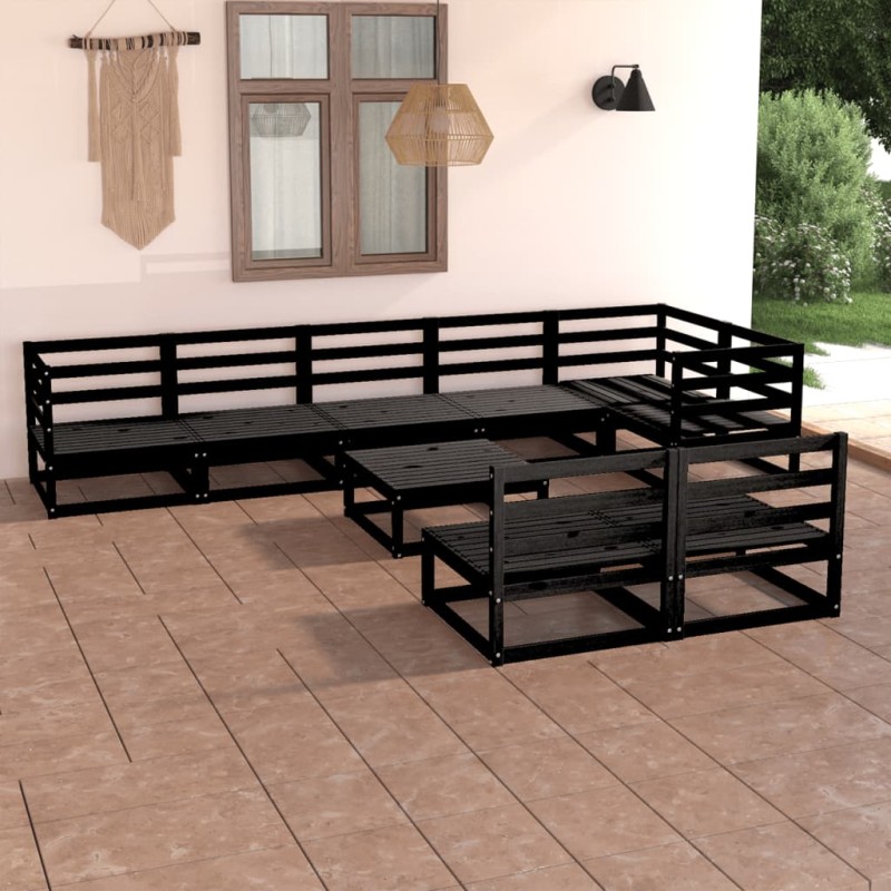 vidaXL 9-tlg. Garten-Lounge-Set Schwarz Massivholz Kiefer vidaXL 9-tlg. Garten-Lounge-Set Schwarz Massivholz Kiefer