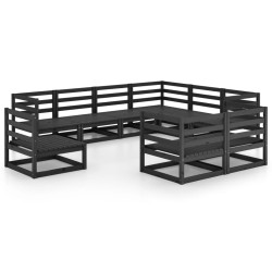 vidaXL 9-tlg. Garten-Lounge-Set Schwarz Massivholz Kiefer