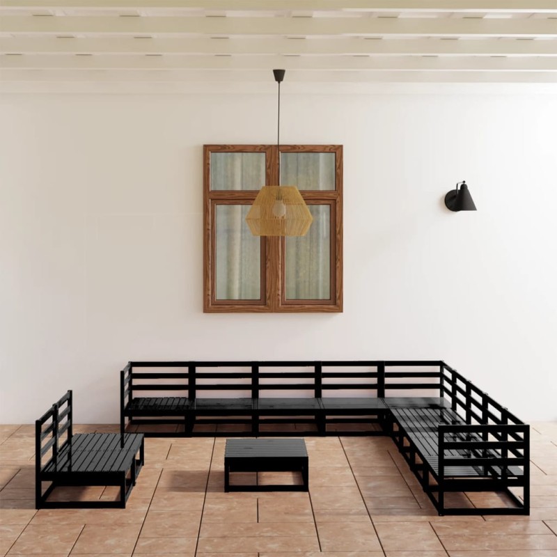 vidaXL 12-tlg. Garten-Lounge-Set Schwarz Massivholz Kiefer vidaXL 12-tlg. Garten-Lounge-Set Schwarz Massivholz Kiefer