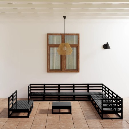 vidaXL 12-tlg. Garten-Lounge-Set Schwarz Massivholz Kiefer