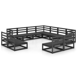 vidaXL 11-tlg. Garten-Lounge-Set Schwarz Massivholz Kiefer
