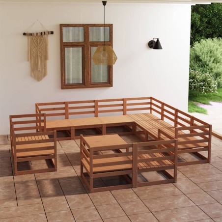 vidaXL 12-tlg. Garten-Lounge-Set Honigbraun Massivholz Kiefer