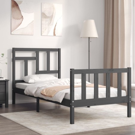 vidaXL Massivholzbett mit Kopfteil Grau 100x200 cm