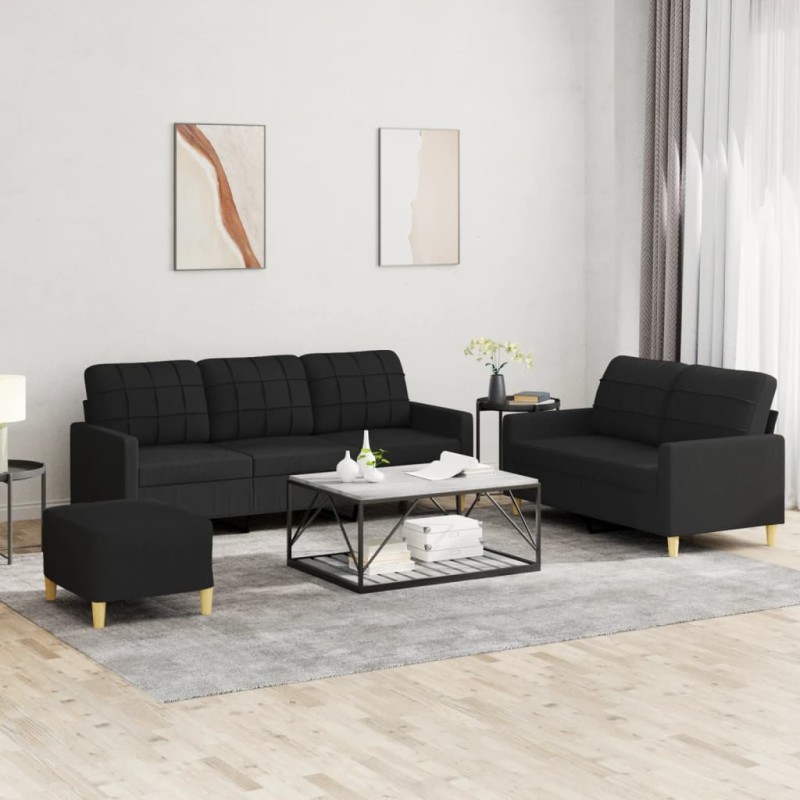 vidaXL 3-tlg. Sofagarnitur mit Kissen Schwarz Stoff vidaXL 3-tlg. Sofagarnitur mit Kissen Schwarz Stoff