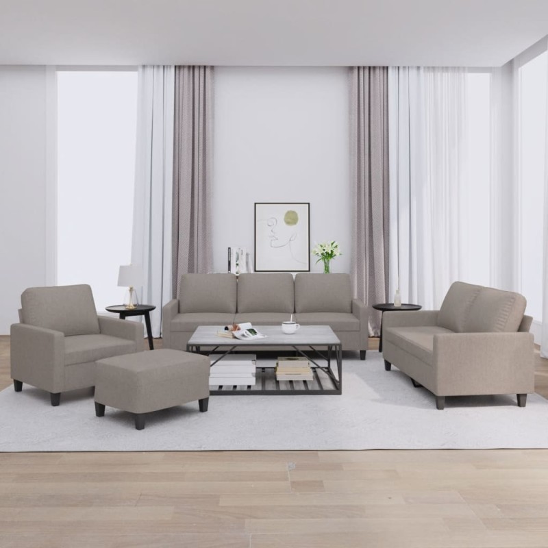 vidaXL 4-tlg. Sofagarnitur mit Kissen Taupe Stoff vidaXL 4-tlg. Sofagarnitur mit Kissen Taupe Stoff