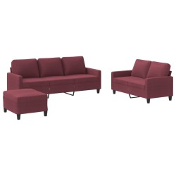 vidaXL 3-tlg. Sofagarnitur mit Kissen Weinrot Stoff
